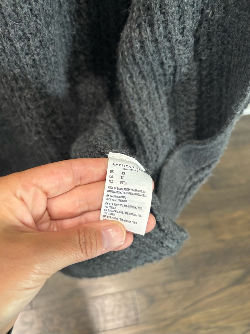American Eagle Dark Gray Open Front Knit Cardigan Sweater Womens XS Pockets - Picture 4 of 4
